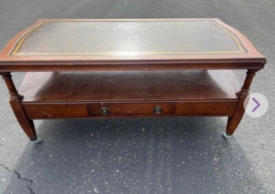 Coffee Table 1958 Hollywood Regency Mahogany Tooled Leather