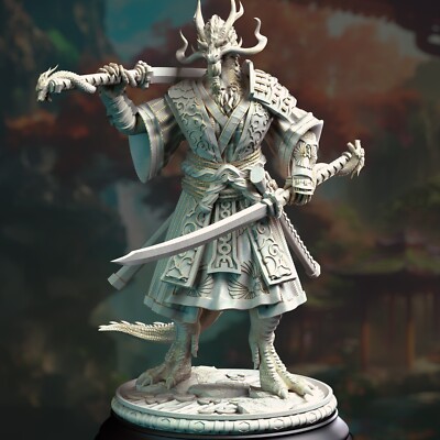 DM Stash Miniature Dragonborn Samurai Dragonkin Fighter Warrior DnD D&D RPG 32mm