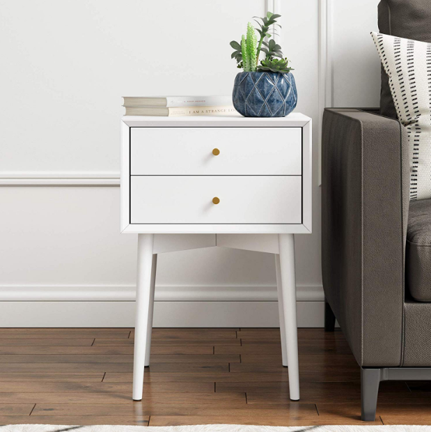 Side Table End Nightstand White Gold Living Room Den ...