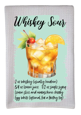 Whiskey Sour Cocktail Drink Recipe Bar Alcohol Trifold Waffle Weave Towel dz102