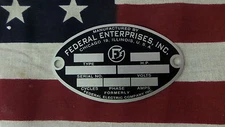 Federal Enterprises Air Raid / Civil Defense Siren Oval ID Plate 