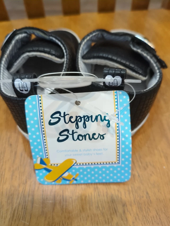 Stepping Stones Zapatos 9/12 Meses Negro Hebilla Decoración Nuevo Con Etiquetas Foto 3 de 4