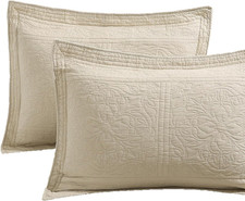 100 Cotton Quilted Pillow Sham Floral Printed Pillow Cover Standard, Beige