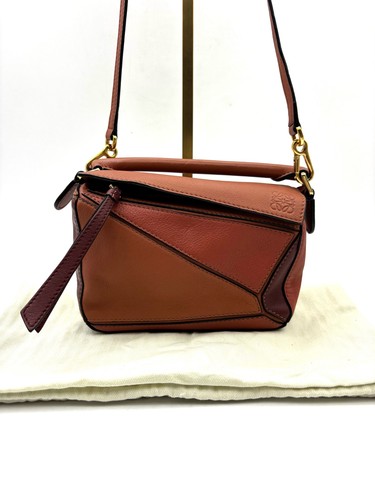 Loewe Puzzle Mini Tan Brown Leather Gold HW Shoulder Bag Preowned Authentic