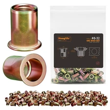 HANGLIFE Rivet Nut, #8-32 UNC SAE Rivnut - Flat Head Nutserts, Zinc-Plated Ca...
