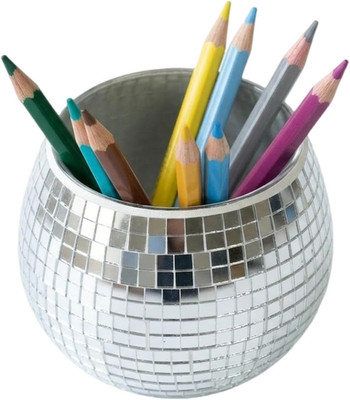 Glass Disco Ball Pen Holder with Smooth Grouting - Premium Mirror Mosaic Pencil