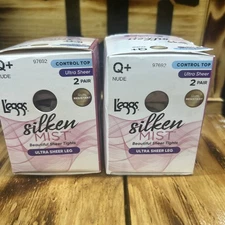 Leggs Q+ Pantyhose Nude Silken Mist Sheer Ultra Sheer Tights 2 Pair Control Top 