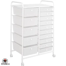 Modern 15-Drawer Utility Organizer Cart with Locking Casters – White Design