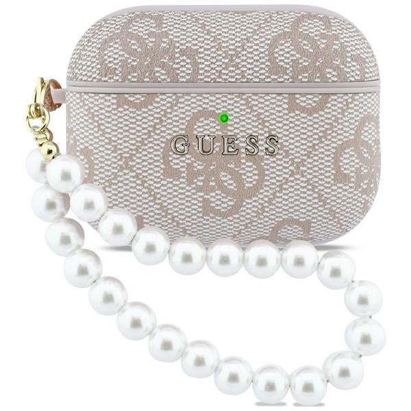Funda Case AirPods Pro 3 Guess De Cuero Sintético Rosa Con Logo Dorado Y Cadena