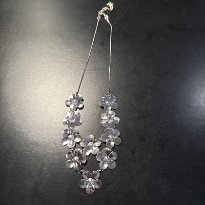 Vintage Paola Valentini Halskette Sterling Silber 925 Hartriegel Mohnblume Latz Tropfen