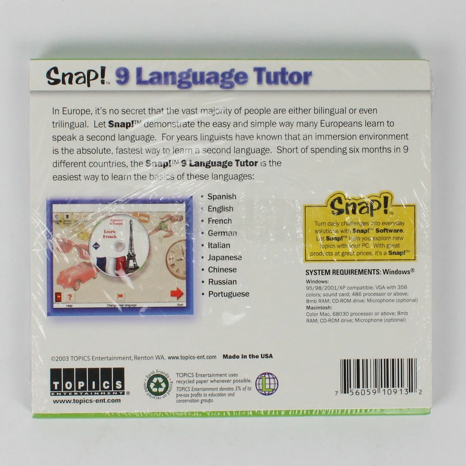 Snap! 9 Language Tutor CD-ROM Software Everyday Solutions 2003 New Sealed - Image 2 of 4