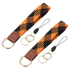 Keychain Wristlet, 2 Pcs Cute Keychain Woven Wrist Lanyard, Black/Orange