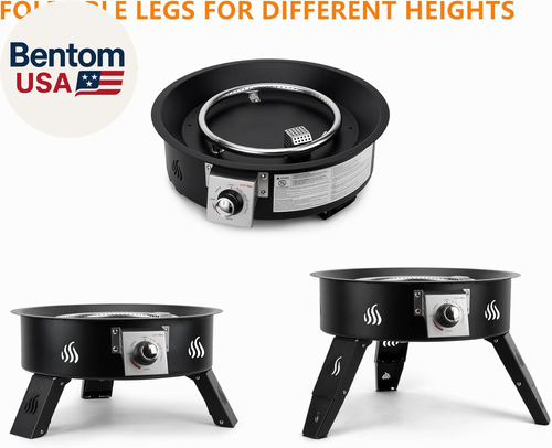 Propane Fire Pit 19" with Foldable Legs, Gas Firepit with Lava Rocks -Portable S - Afbeelding 7 van 12