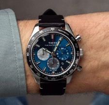 Timex Waterbury Traditional Chronograph Blue Dial Leather Men's Watch TW2Y18600