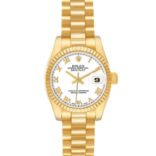 Rolex President Datejust 26 Yellow Gold White Roman Dial Ladie...
