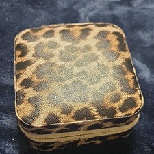 Leopard Print Zip-Around Travel Jewelry Case, Velvet Lined, 25 Capacity