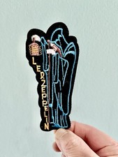 Led Zeppelin Iron On Patch Grimm Reaper Lantern Blue Yellow Embroidered Rock