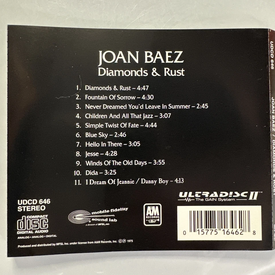 Joan Baez Diamonds & Rust MFSL CD (Inserts Only) Missing Disc and Case - Image 3 of 3
