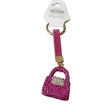 Hot Pink Rhinestone Purse Keychain Crystal Handbag Bag Charm Gold Tone Accessory