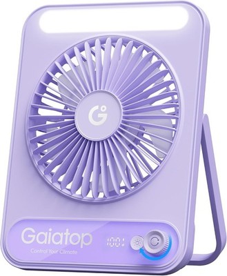 gaiatop kleiner Tischventilator USB, 4000mAh Tischventilator mit 3 LED Licht, 5,5-18H Laufzeit