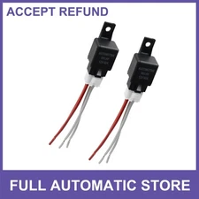 TWO DC 12V 40A SPST 4 Pin Automotive Car Relay with 4 Wires Harness Socket