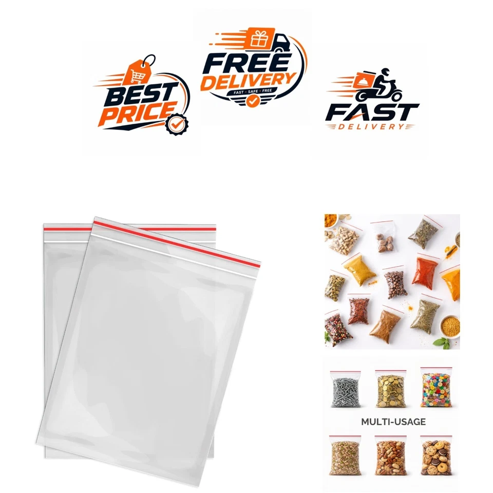 100 Sachets Zip transparents 70 x 100 mm Polyéthylène RAGO - Photo 1/4