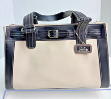 Longaberger Sisters Cream/Black Tote Purse Top Handles Belted/Charm