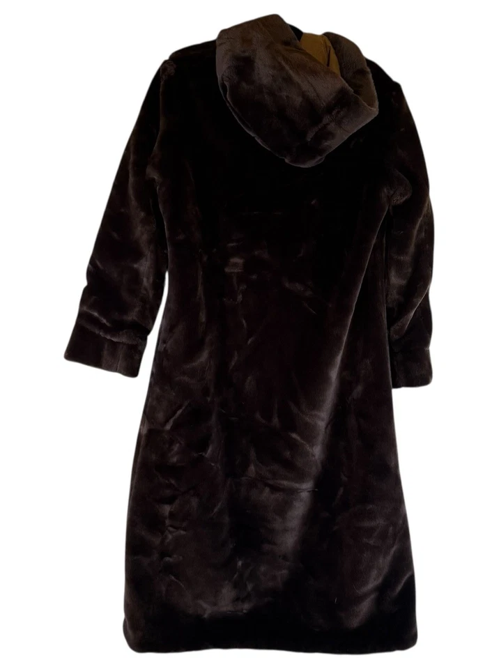 Utex Size Medium Long Brown Tan Fur Lined Hooded Coat Reversible - Image 4 of 4