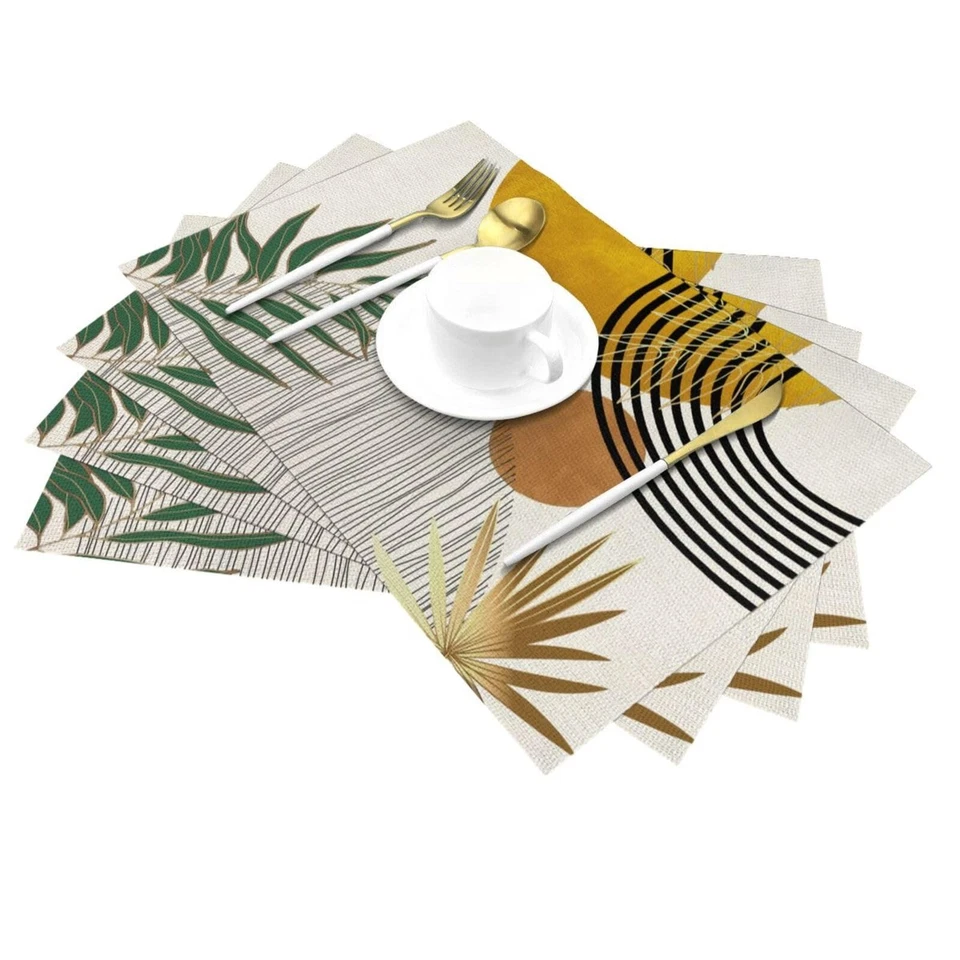 Mid Century Placemats 12x18 Inches Set of 4,Abstract Modern Boho Green Yellow... - Image 4 of 4