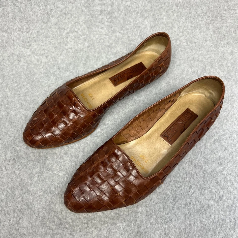 Cabin Creek Slip on Tejido Trenzado Cuero Pisos Mujer 7.5 Marrón Informal Boho Foto 2 de 4