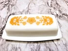 Vintage 1970s Pyrex 72-B Butterfly Gold Milk Glass Covered Butter Dish