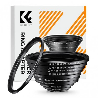 K&F CONCEPT 11pcs Metal Stepping Rings Step Up Ring Set  (26-82mm) for Canon SLR