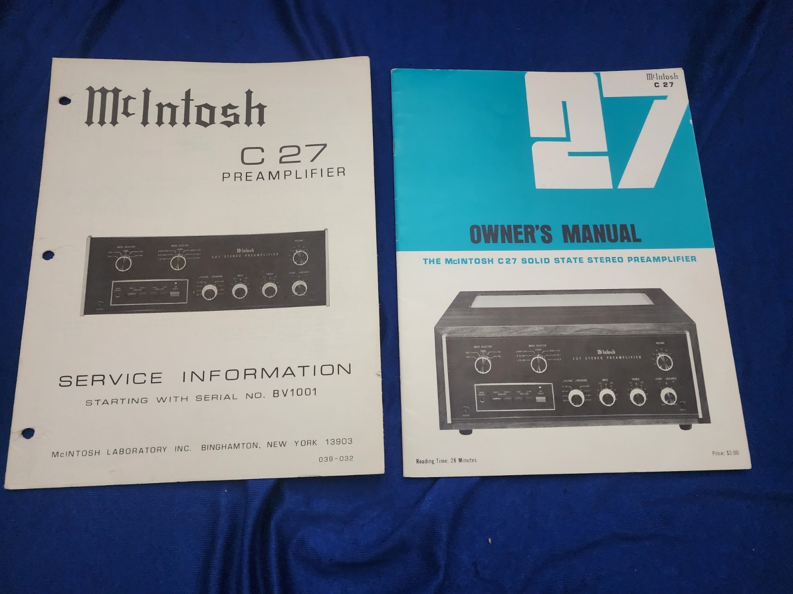 Mcintosh C27 Owner's Manual AND Service Information - Original