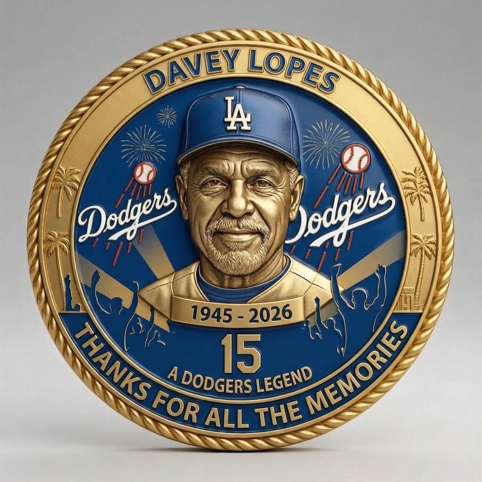 Davey Lopes Challenge Coin, Davey Lopes A Dodgers Legend Commemorative Fan Gift