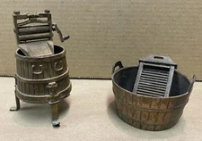 Vintage Durham Industries Bronze Miniature Washboard and Bucket Pair