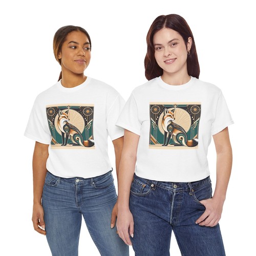 Unisex Adult T Shirt Art Deco Stylized Fox Elegantly Geometric Graphic Tee - Foto 23 di 25