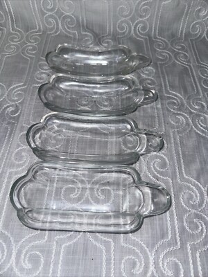 Vintage 4 Indian Glass Co Clear Glass BANANA SPLIT Ice Cream Sundae Dishes 9''