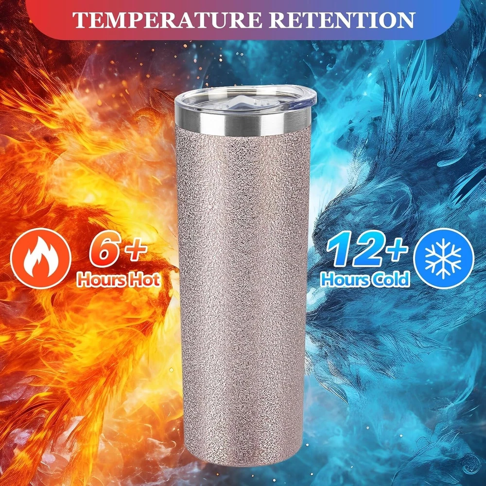 Tumbler with Lid & Straw, Narrow shape, Stainless Steel, Vacuum Insulated, 20oz