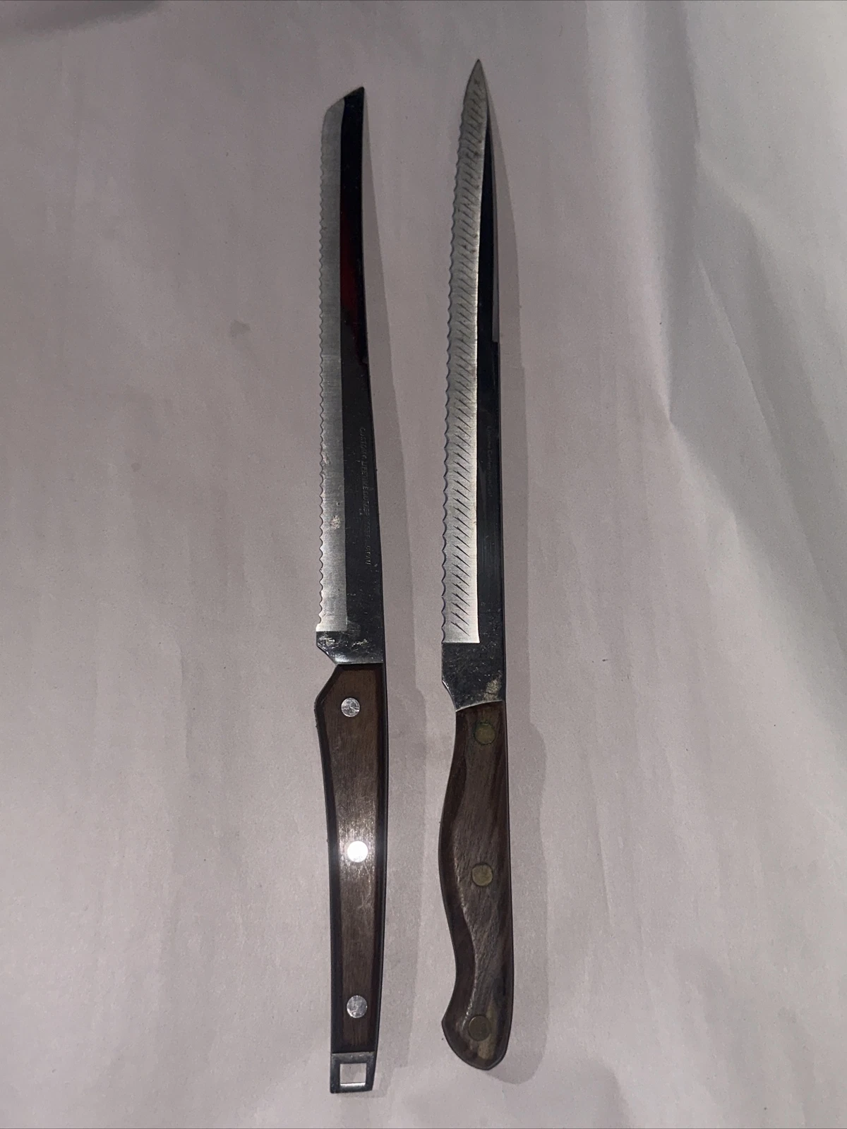Pair of Vtg Serrated Chef Knife Lifetime Cutlery W/ Wood Handle Japan