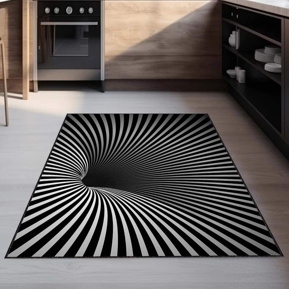 Optical Illusion rug, 3D Vortex Rug, Salon Rug,Black striped rug, Geometric line - Image 4 of 4