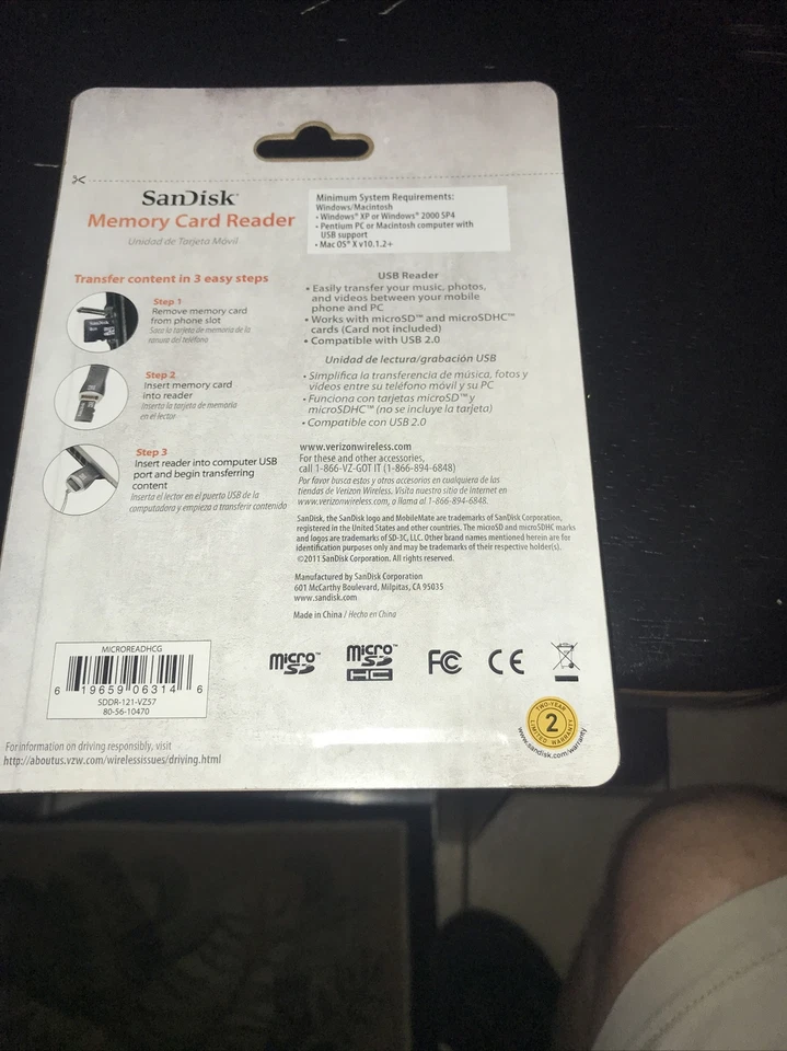 Sandisk 2GB Memory Card Reader Verizon Wireless New Sealed Package, USB Reader! - Image 2 of 2