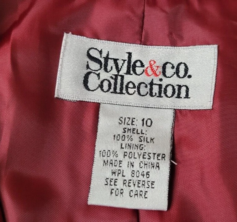 Style & Co 100% Seda Mujer Rojo Granate 2 Piezas Traje Chaqueta Talla 10 Pantalones Talla 8 Nuevo LEER Foto 3 de 4