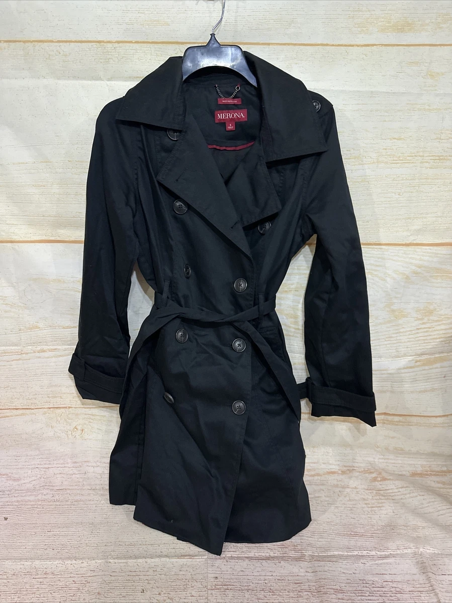 Merona Double Breasted Trench Coat Black Size SMALL looks great! (j6) | eBay