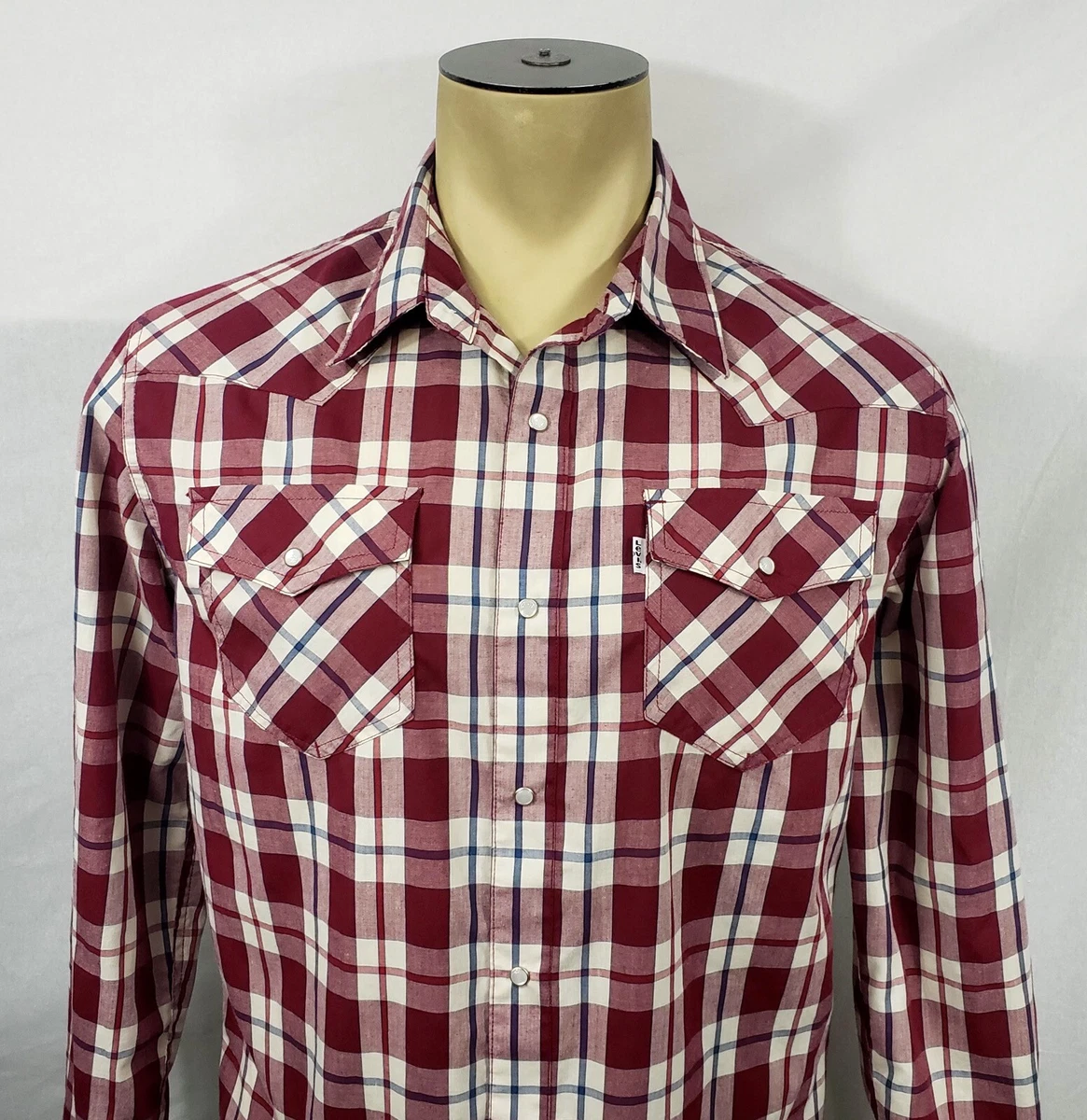 Mens Levi's Two Horse Brand red check plaid pearl-snap l/s western