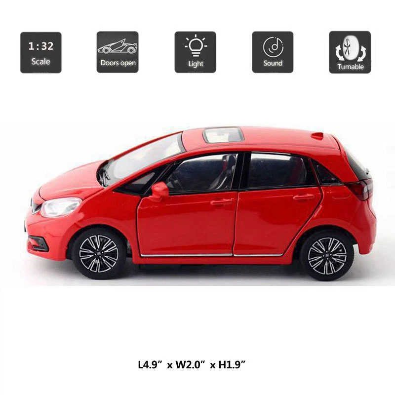 1/32 Scale Honda Fit Model Car Diecast Toy Cars Light Sound Doors Open Metal Red - Image 2 of 4