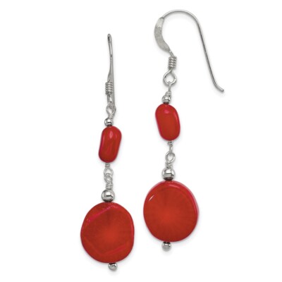 925 Sterling Silber polierte runde rote Koralle Ohrhänger; Damen & Herren