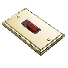 Volex Georgian Style Brass, 45A Double Pole Switch with Neon, Double Plate.