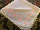Vintage Sheer Pink Flocked Roses Hankie VGC 🎉