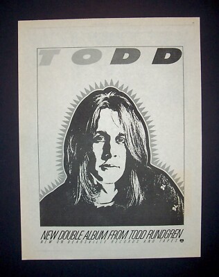 Todd Rundgren 'Todd' 1974 Poster Type Ad, Promo Advert
