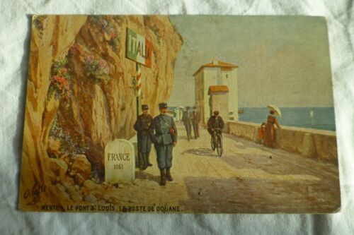 W361 MENTON St LOUIS Bridge The Dodane Post Oilette Postcard 1929 - Picture 1 of 2
